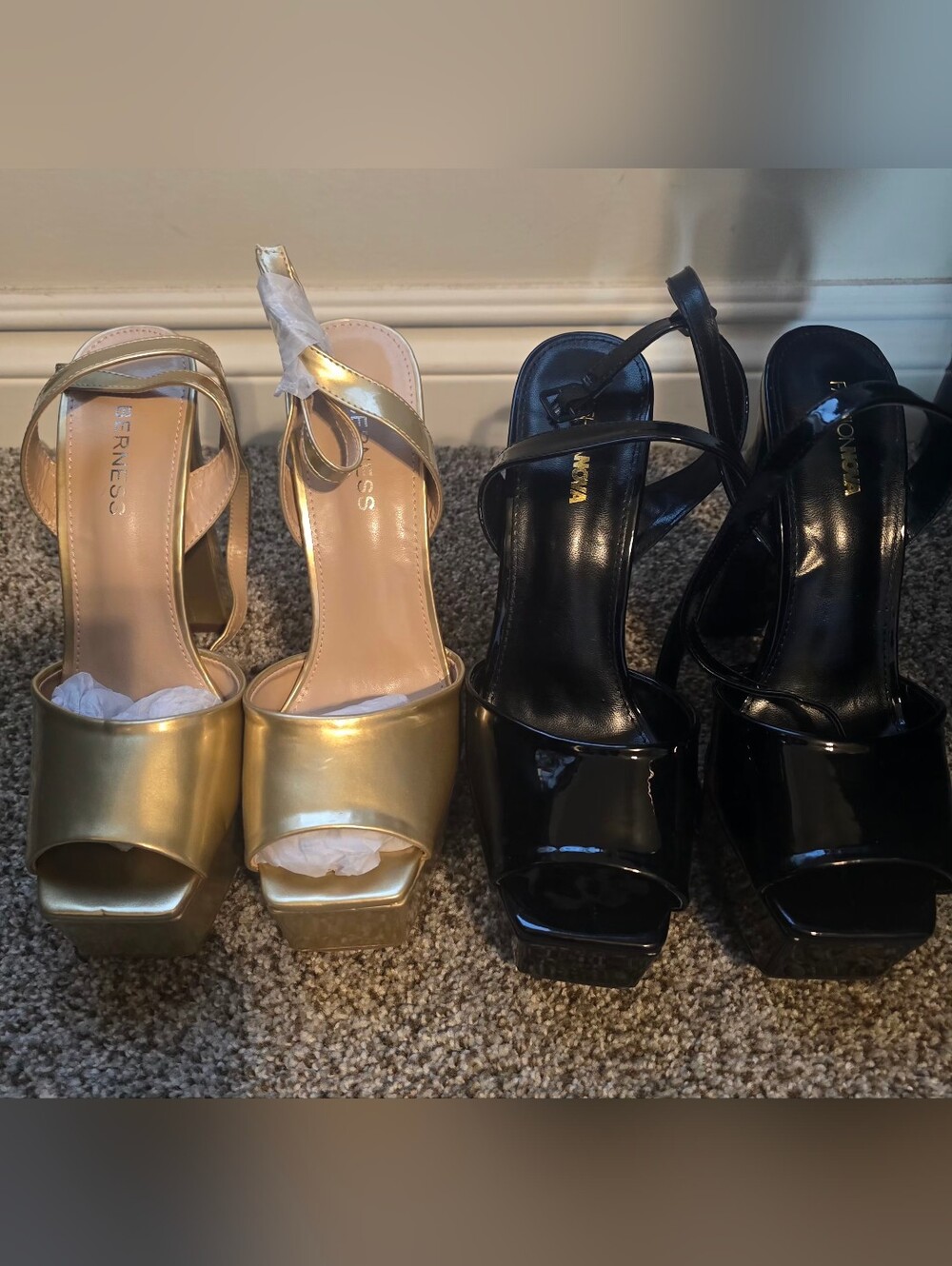 2 Pair Of Fashion Nova CATALINA Platform Slingback Heels SZ9 Black And Gold